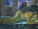 Courtauld 07 Paul Gauguin - Nevermore 7. Paul Gauguin  Nevermore. 1897, 61 x 116cm. The painting sets up a triangular relationship between the nude figure, the bird, seemingly watching, and the clothed figures in the background, turned away and talking. Gauguin: I wished to suggest by means of a simple nude a certain long-lost barbarian luxury. . . . Mans imagination alone has enriched this dwelling with his fantasy. As a title, Nevermore; not the raven of Edgar Poe, but the bird of the devil that is keeping watch.